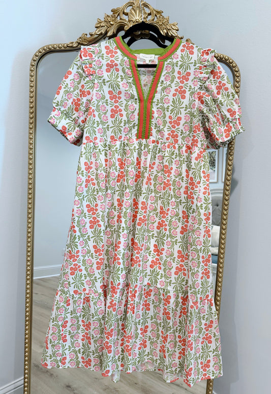 Coral’s Floral Midi Dress